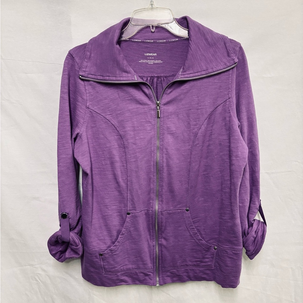 Women’s Liz Wear Grandmacore Zip Jacket Cottagecore Cozy Layer L purple lounge